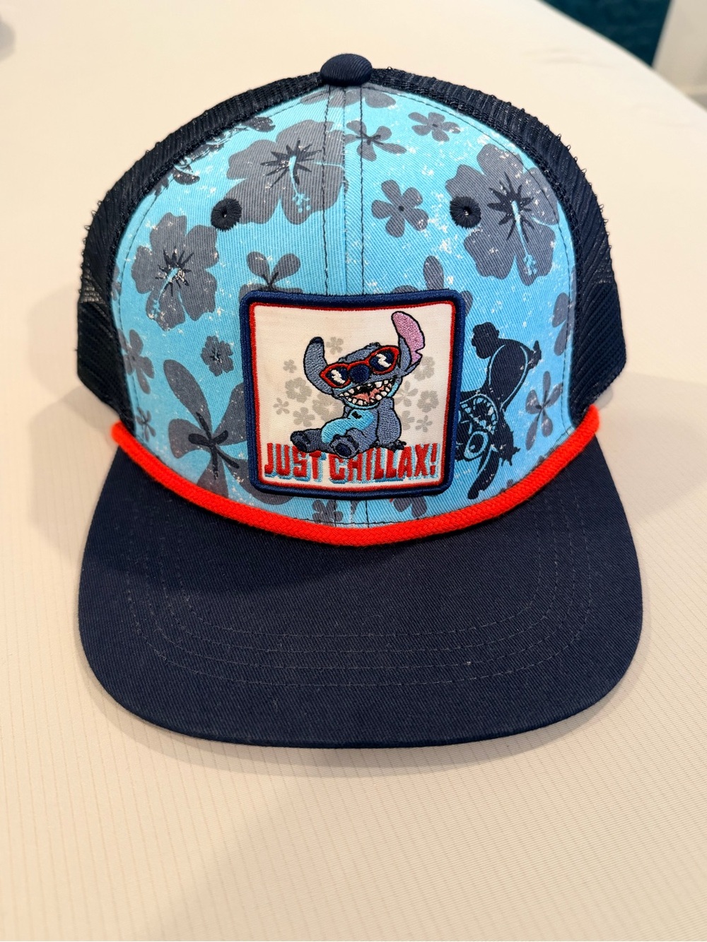 Disney Lilo & Stitch Floral Trucker Cap - Light Blue & Navy with Red Trim